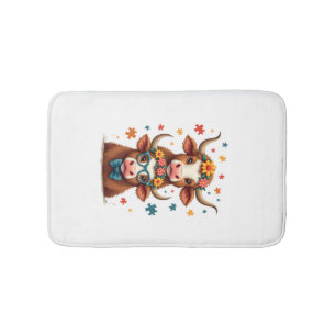 Vintage Autism Highland Cow Trio Peeking Cute Cow Bath Mat