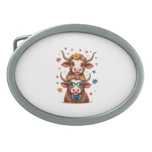 Vintage Autism Highland Cow Trio Peeking Cute Cow Belt Buckle