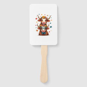 Vintage Autism Highland Cow Trio Peeking Cute Cow Hand Fan