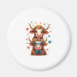 Vintage Autism Highland Cow Trio Peeking Cute Cow  Magnet
