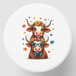 Vintage Autism Highland Cow Trio Peeking Cute Cow Mini Candle Favors