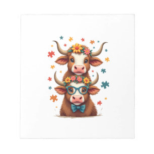 Vintage Autism Highland Cow Trio Peeking Cute Cow Notepad