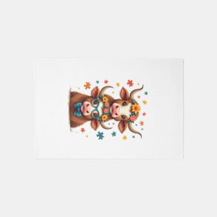 Vintage Autism Highland Cow Trio Peeking Cute Cow Rug
