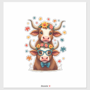 Vintage Autism Highland Cow Trio Peeking Cute Cow Sticker