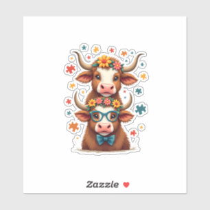 Vintage Autism Highland Cow Trio Peeking Cute Cow Sticker