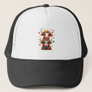 Vintage Autism Highland Cow Trio Peeking Cute Cow Trucker Hat