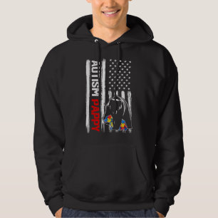 Vintage Autism Pappy Bear American Flag Awareness Hoodie