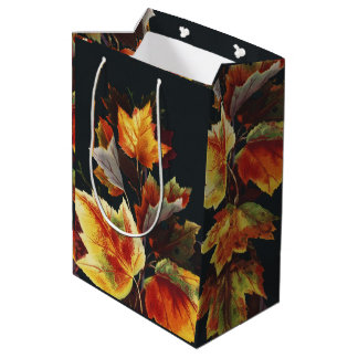 Vintage Autmn Leaf Cross Motif Medium Gift Bag