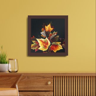 Vintage Autmn Leaf Motif Framed Art