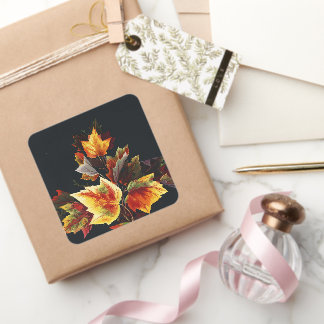 Vintage Autmn Leaf Motif Square Sticker