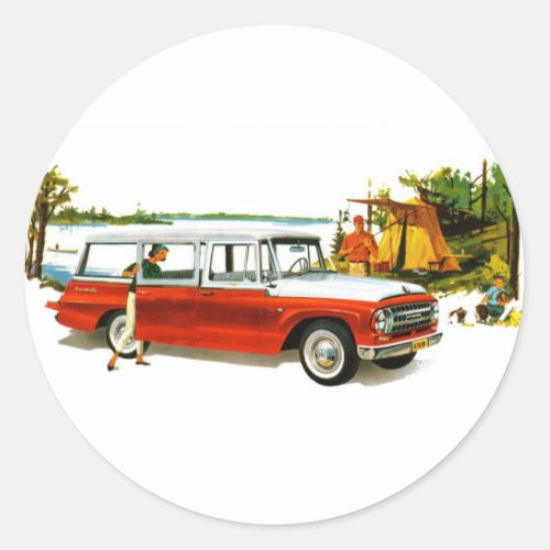 Vintage Auto 1960s Station Wagon Camping Classic Round Sticker