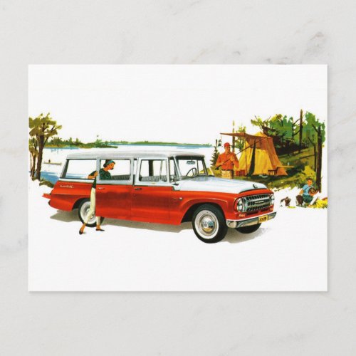 Vintage Auto 1960s Station Wagon Camping Postcard