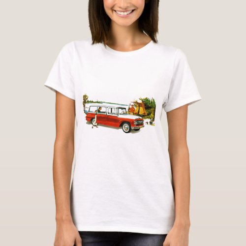 Vintage Auto 1960s Station Wagon Camping T_Shirt