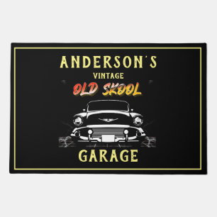 Vintage Auto Garage Old Skool Chevy on Black Doormat
