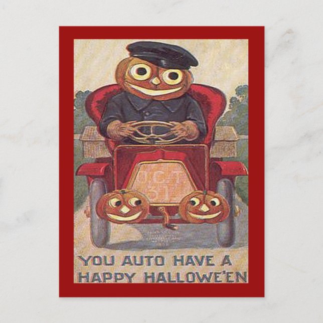 Vintage Auto Halloween Postcard (Front)
