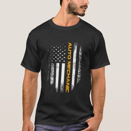 Vintage Auto Mechanic With American Flag Cool T_Shirt