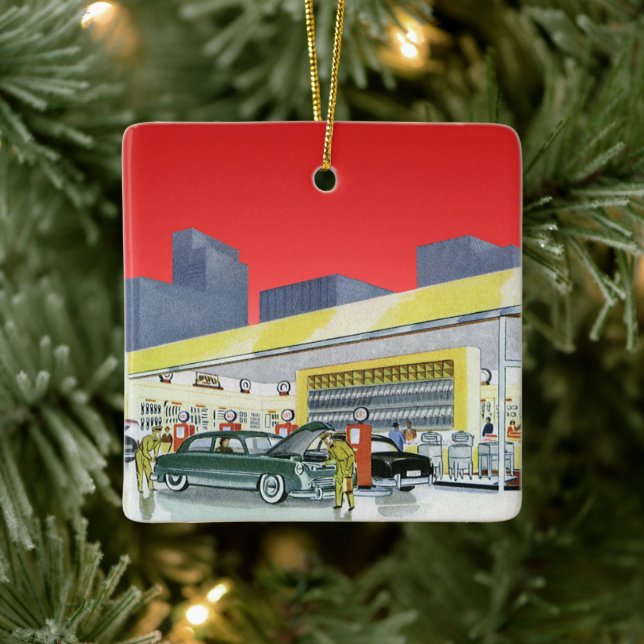 Vintage Auto Mechanics Complete Car Service Garage Ceramic Ornament (Tree)