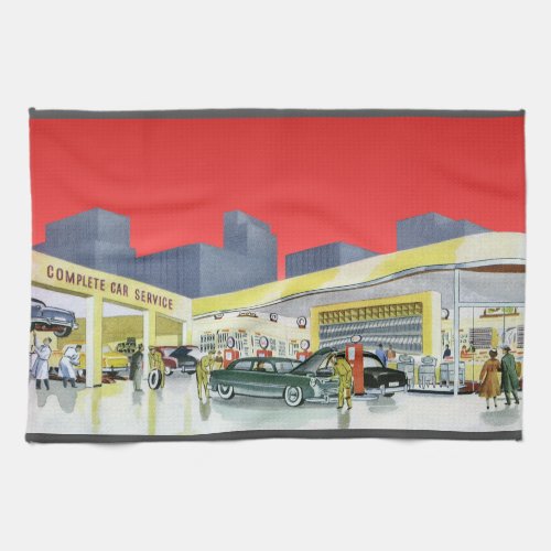 Vintage Auto Mechanics Complete Car Service Garage Kitchen Towel
