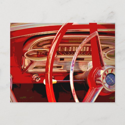 Vintage Auto Old Car Red Dashboard Detail Postcard