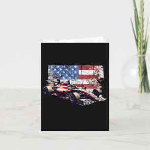Vintage Auto Racing Car American Flag 4th Of July  Card