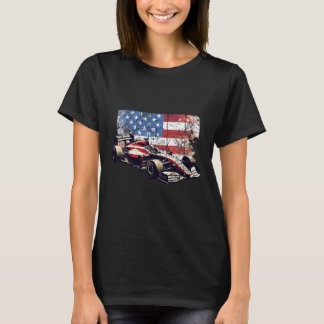 Vintage Auto Racing Car American Flag 4th Of July T-Shirt