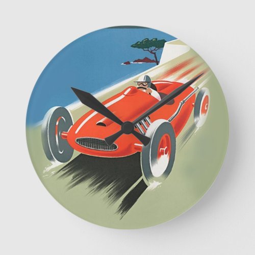 Vintage Auto Racing Round Clock
