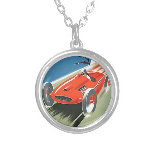 Vintage Auto Racing Silver Plated Necklace
