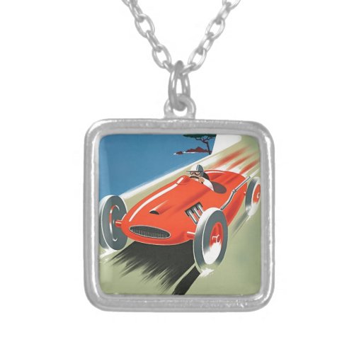 Vintage Auto Racing Silver Plated Necklace
