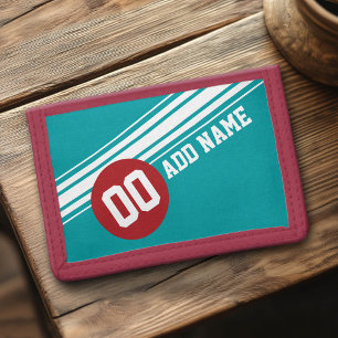 Vintage Auto Racing Stripes - Red and Teal Trifold Wallet