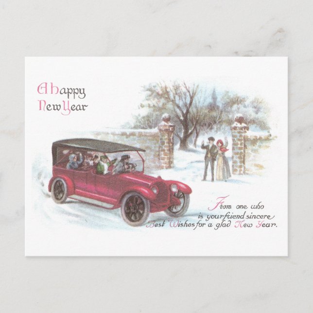 Vintage Automobile New Year Greeting Holiday Postcard (Front)