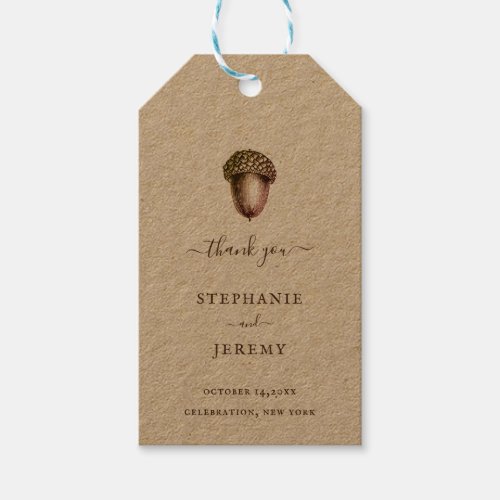 Vintage Autumn Acorn Wedding Gift Tag