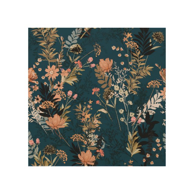Vintage Autumn Berries Seamless Pattern Wood Wall Art (Front)