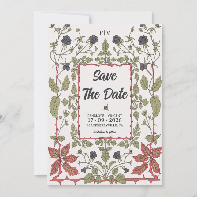 Vintage Autumn Blackberries Save the Date (Front)