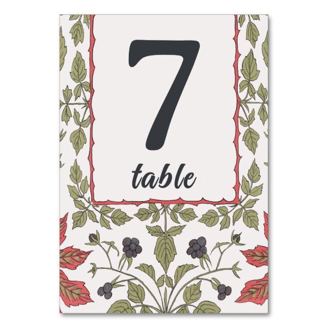 Vintage Autumn Blackberries  Table Number (Front)