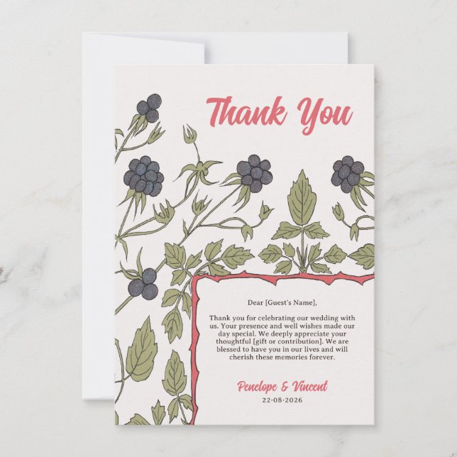 Vintage Autumn Blackberries Thank You Card (Front)