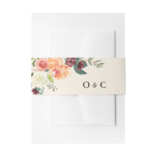 Vintage Autumn Blooms Floral Fall Wedding Monogram Invitation Belly Band