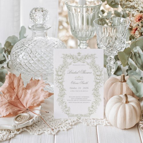 Vintage Autumn Botanical Oak & Pumpkin Wedding Invitation