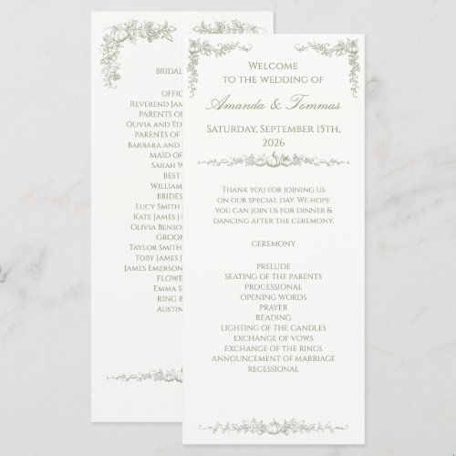 Vintage Autumn Botanical Oak & Pumpkin Wedding Program