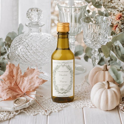 Vintage Autumn Botanical Oak & Pumpkin Wedding Wine Label