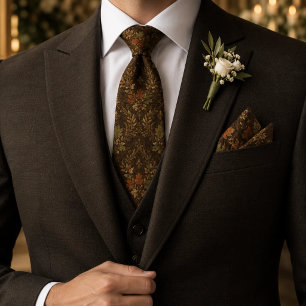 Vintage Autumn Botanical Rustic Brown Maple Leaf Neck Tie