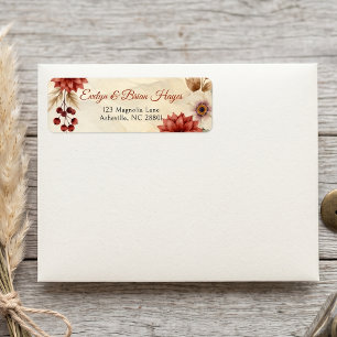 Vintage Autumn Burgundy Dahlia Botanical Wedding Label