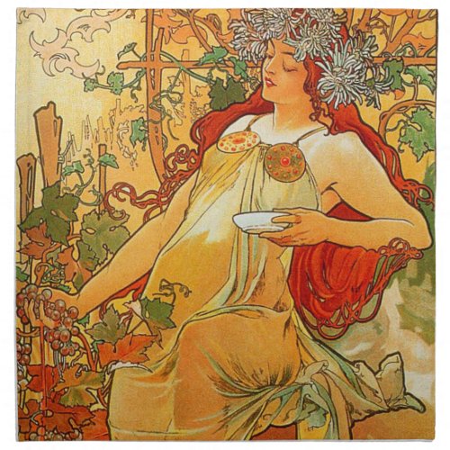 Vintage Autumn by Alphonse Mucha Napkin