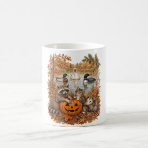 Vintage Autumn Cat Raccoon Mallard Duck Common Loo Coffee Mug
