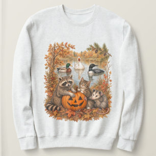 Vintage Autumn Cat Raccoon Mallard Duck Common Loo Sweatshirt
