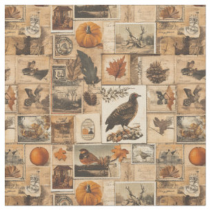 Vintage Autumn Collage Pattern   Rustic Ephemera Fabric
