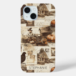 Vintage Autumn Collage Rustic Sepia Ephemera iPhone 15 Case