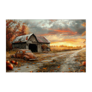 Vintage Autumn Country Road and Barn 36x24 Acrylic Print