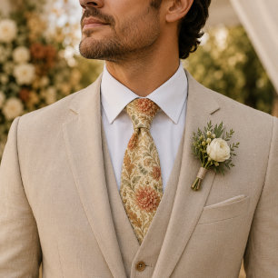 Vintage Autumn Dahlia and Acanthus Floral Neck Tie