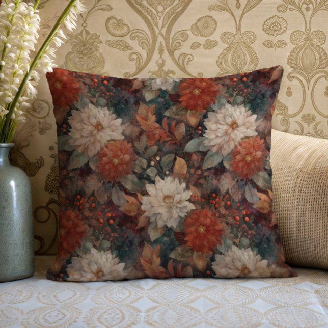 Vintage Autumn Dahlia Floral Pattern Cushion (Creator Uploaded)