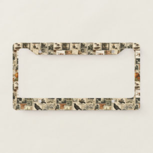 Vintage Autumn Ephemera Collage   Rustic Birds (2) License Plate Frame